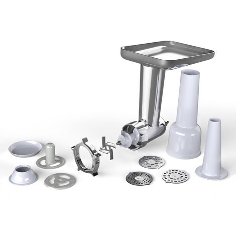 Klarstein Chiara hachoir pâtisserie accessoire polyvalent, couteau 4 lames inox, 3 disques de coupe, préparation facile de saucisses, compatible avec le robot de cuisine Chiara (1/4)