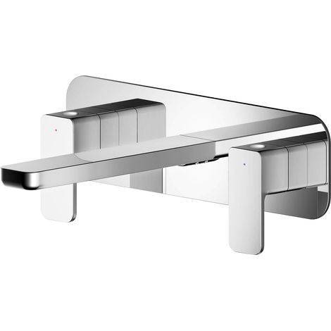 Square Wall Mount 3 Tap Hole Basin Mixer Tap & Back Plate - Chrome