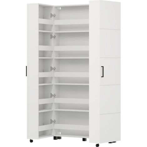 Schuhschrank Bled, Schuhregal mit 15 Fächern, 2 Türen, Doppelkapazität, Rollenöffnung, 92x33x185h cm Mattweiß
