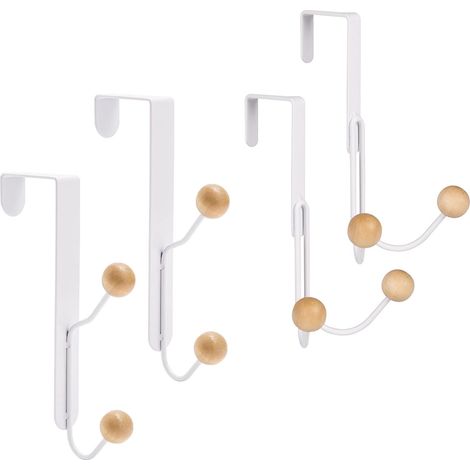 Lot de 4 crochets de porte en métal pour porte de cuisine ou salle de bain Blanc (1/5)