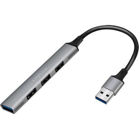 Hub USB 3.0 LogiLink con 4 puertos USB-A, aluminio, diseño delgado, 5 Gb/s, color gris. (1/5)