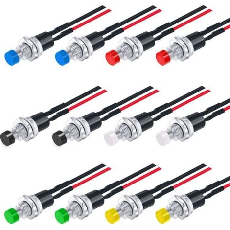 12 Stück 7 mm vorverdrahtete Mini-Taster (Momentan) 3 V-6 V-12 V-24 V-230 V/1 A, normalerweise offener SPST-Ein/Aus-Rundknopf mit 2 Pins für Modelleisenbahnen (1/4)