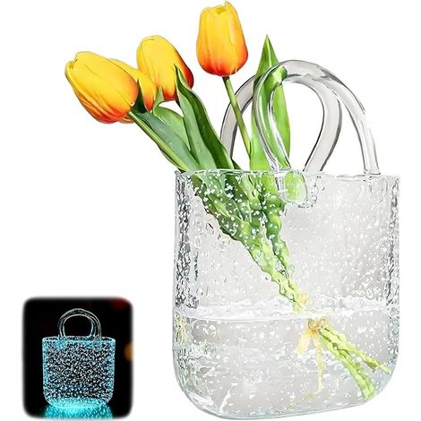 Jarrón De Cristal Cuadrado, Jarrón De Vidrio con Forma De Bolso Decorativo Florero Forma  De Mesa Decoración para Flores Tulipanes Popurrí Pequeños (1/5)