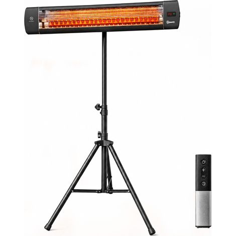 Outsunny calefactor infrarrojos terraza 2500 w, de pie de aluminio con ip65, trípode regulable, 3 niveles calor, control táctil/remoto, temporizador (1/5)