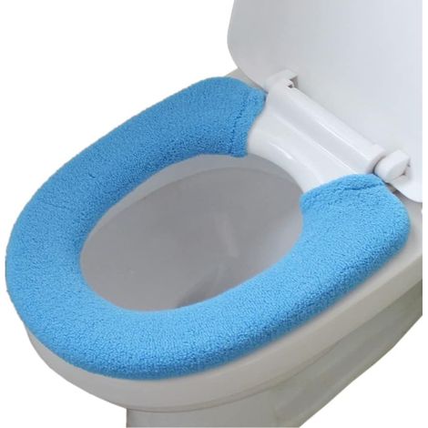 1 Housse de siège de toilette, universelle, fibre acrylique, lavable, bouton fixation, hiver salle de bain (1/5)