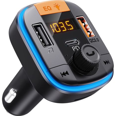 Émetteur Bluetooth Voiture - Adaptateur Allume-Cigare Bluetooth 5.0 - Lecteur FM avec Port USB-C PD 20 W et LCD - 1 Pièce (1/5)