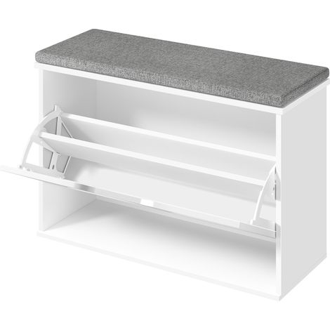 Vasagle – Banc à chaussures rembourré – Meuble d’entrée 3 niveaux pour 9 paires – Tiroir rabattable – Dimensions 30 x 80 x 53,5 cm – Blanc nuage et gris tourterelle