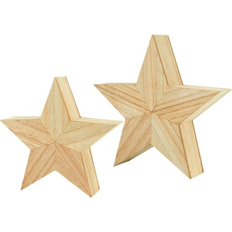 Deko Holz Stern naturbelassen 2er Set - 26 cm / 21 cm - Deko Aufsteller Weihnachtstern - Weihnachten Advent Tisch Fenster Dekoration Aufsteller