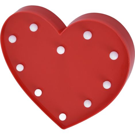 Veilleuse en forme de cœur avec 10 LED, mignonne, à piles, lumière chaude, lampe LED en forme de cœur pour enfants, avec trou de suspension pour la chambre d'enfant, rouge (1/5)
