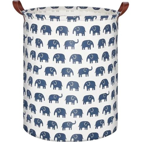 Panier à linge pliable 63L, anse incluse, tissu imperméable, idéal pour enfants. Organise la chambre - motif éléphant. - - Éléphant (1/5)