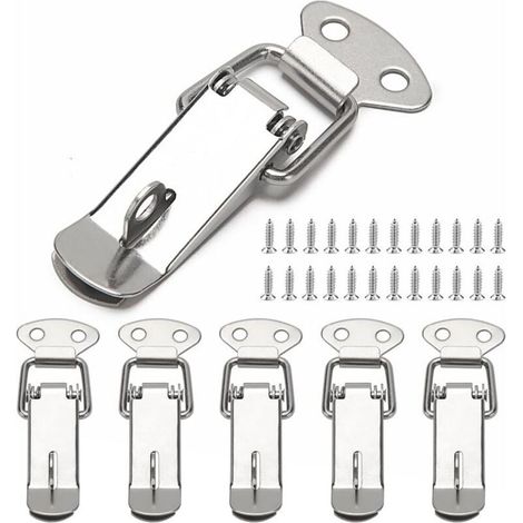 6 Pièces Fermeture a Levier Fermeture à Ressort Loquet, Loquet à Ressort Bascule 72mm, avec Crochet, pour Coffret, Boîte, Tiroir, Armoire, Coffre à Outil, avec 24 Vis M4x16 (1/4)