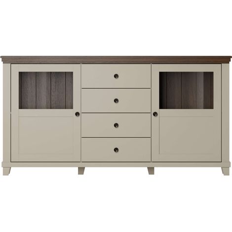 Buffet 2 portes 4 tiroirs Martin Beige et Bois (1/5)
