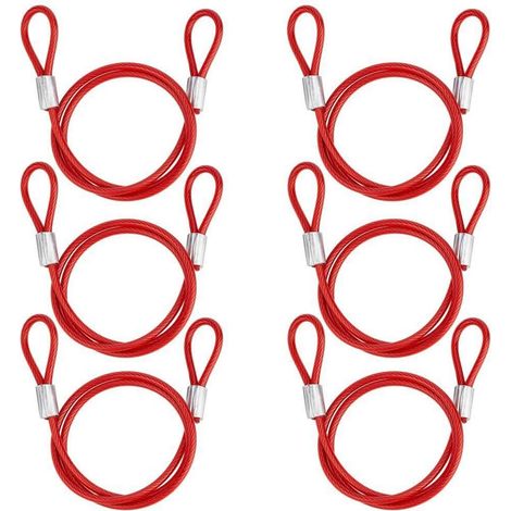 6x Stahlseil mit Schlaufen, 50.5cm, rot gummiert, 3mm Durchmesser