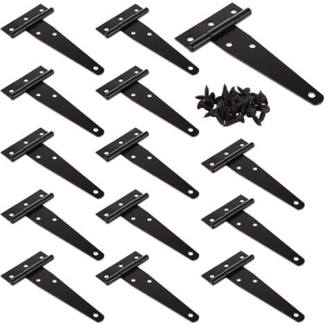 14 Pcs Charnières en T 100 mm/4 Pouces, Noir Charniere Porte Lourde, Charnières Porte Robuste Inox avec Vis pour Portes, Fenêtres Clôture, Abris de Jardin (1/5)