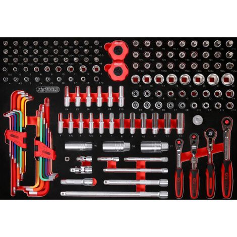 Jeu de clés à douille 1/4''+ 3/8" dans insert en mousse, 156 pcs KS Tools (1/2)
