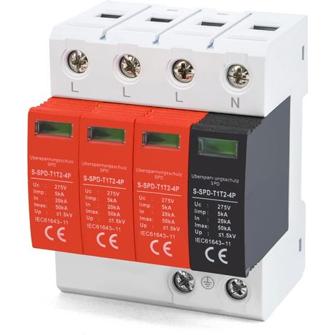 Protection Contre Les Surtensions, Parafoudre de Type 1+2 (B+C), 4 Pôles avec un Courant de Décharge Maximal de 50 Ka, Protection Contre Les Surtensions pour Installations Photovoltaïques (1/5)