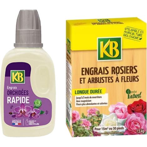Pack KB - Engrais pour rosiers et arbustes à fleurs 1,5kg - Engrais rapide pour orchidées 250ml (1/5)