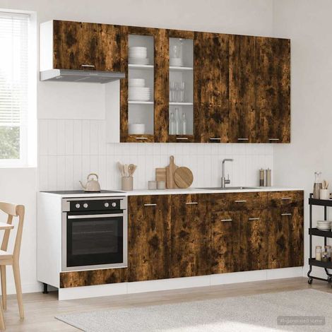Ensemble de meubles de cuisine 8 pièces en bois d’ingénierie, chêne fumé, 164.11kg - PANGIVO (1/5)