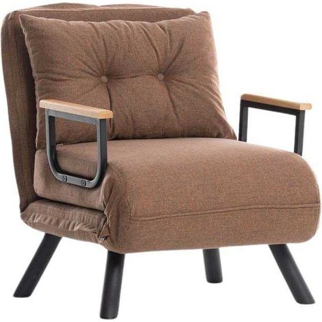 Fauteuil convertible tissu BOUKA - 1 ou 2 places 1 place fauteuil-Marron clair-1 place fauteuil (1/6)