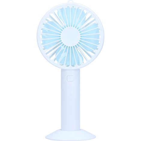 Ventilateur électrique portable à 4 pales et 3 vitesses réglables, rechargeable par USB, avec base (blanc). (1/5)