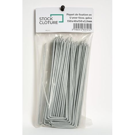 OCKCLOTURE Piquets de Fixation Sol en U 15cm - Lot de 200 - Acier Galvanisé Ø3mm Largeur 4cm - Agrafes Ancrage pour Toile Paillage Bâche Filet Gazon Synthétique Jardin (1/5)