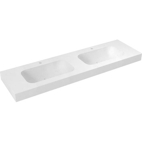 EMICO Double-Washbasin Central, 180x50 cm, version L, Rockstone blanc mat (1/3)