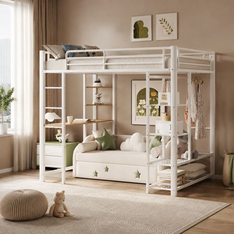 MEUBLIV Letto a soppalco 90x200 cm bianco – con scrivania e contenitori, senza materasso (1/5)