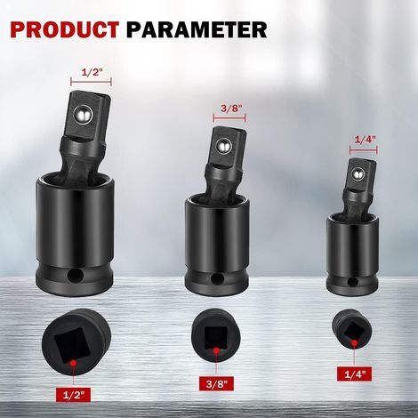 Kugelgelenk-Steckschlüssel-Adapterset, Schlagschrauber-Werkzeuge, Schlagschrauber-Steckschlüssel, Kreuzgelenk-Steckschlüssel, drehbar 1/4", 3/8", 1/2", 3-teilig (1/3)