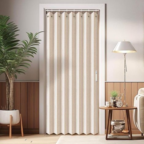 Rideau Placard Plissé Accordéon Beige 99x198cm Séparation Pièce Armoire Sans Porte (1/5)