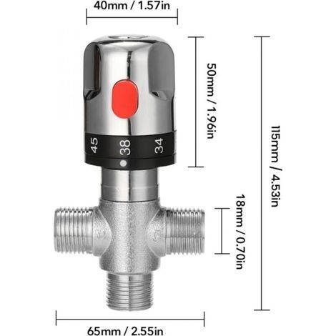 Thermostat-Badarmatur – Bleifreies Messing – G 1/2"-Anschluss – Auslauftemperatur 20-50 °C – Celsius-Markierungen (1/3)