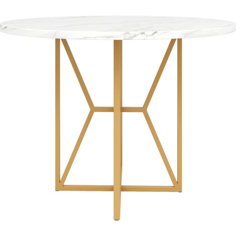 Tavolo da pranzo rotondo 80 x 80 x 76 cm, piano effetto marmo in MDF, gambe dorate (1/5)