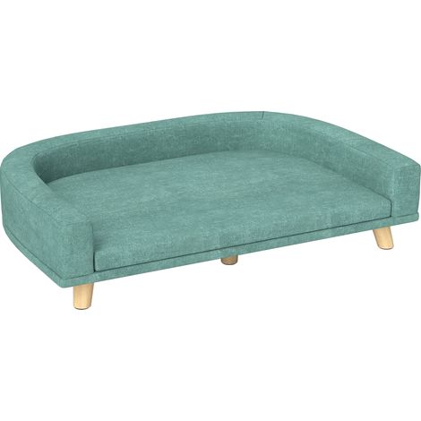 Gepolstertes grünes Hundesofa mit abnehmbarem Kissen und Holzbeinen 98 x 67 x 25 cm (1/5)