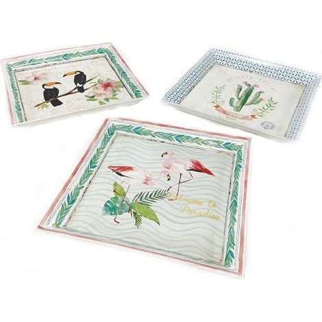 Vassoio quadrato da portata porta dolci tazzine alimenti per tavola colazione in plastica set da 3 26cm (1/4)