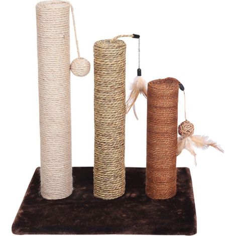 Griffoir Tris avec trois colonnes et jouets pour chats suspendus