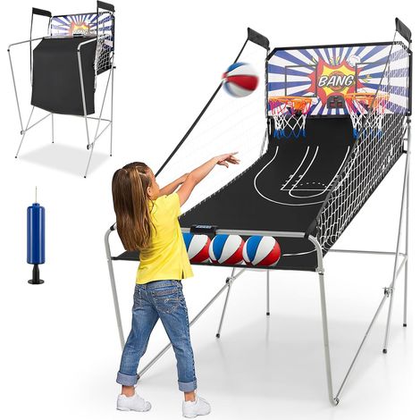 COSTWAY Macchina da Pallacanestro Elettronica, Canestro Basket da Camera a Doppio Tiro Pieghevole con Punteggio Elettronico, 4 Palle, 8 Modalità di Gioco e 2 Canestri (Blu e bianco) (1/5)