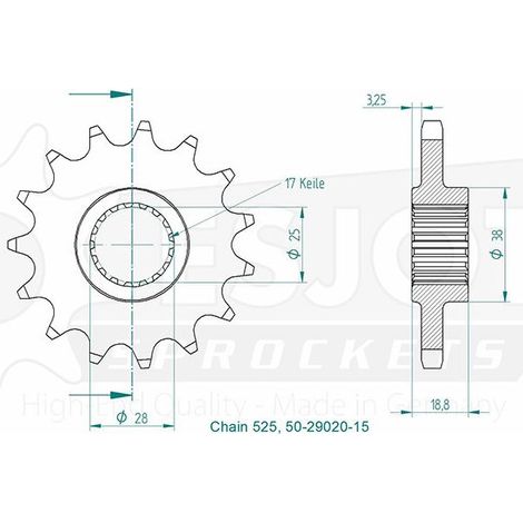 Pignon Lightweight - 525 - 15 Dents - Made in Germany
