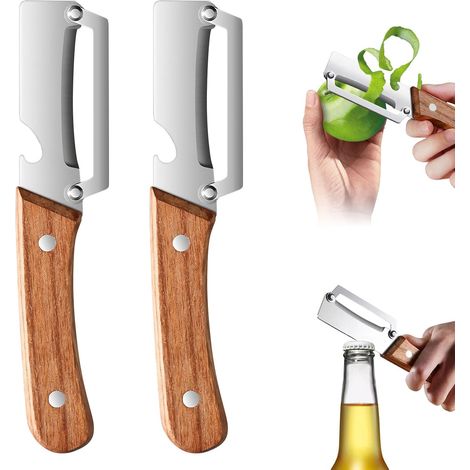 Ein Set aus 2 multifunktionalen Sparschälern, speziell für die Küche entwickelten Sparschälern mit Holzgriffen [2 Stück] (1/5)