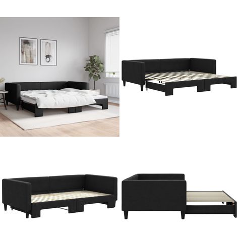 Lit de jour avec gigogne sans matelas noir 100x200 cm - Canapé-lit - Lit gigogne (1/5)