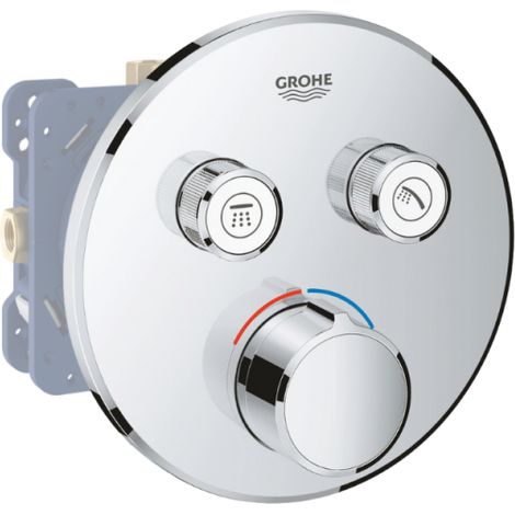 Grohe - Mezclador de ducha empotrado Grohtherm, redondo 2 salidas y cuerpo empotrado Rapido Smartbox