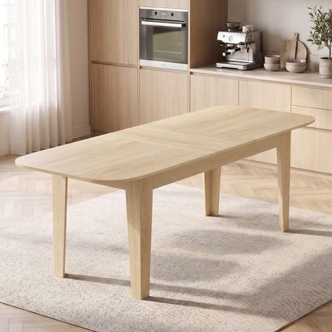 Table à Manger Extensible pour 4 à 6 Personnes, 140-180 cm, Table de Cuisine Ovale avec Bords Arrondis, Chêne (1/5)