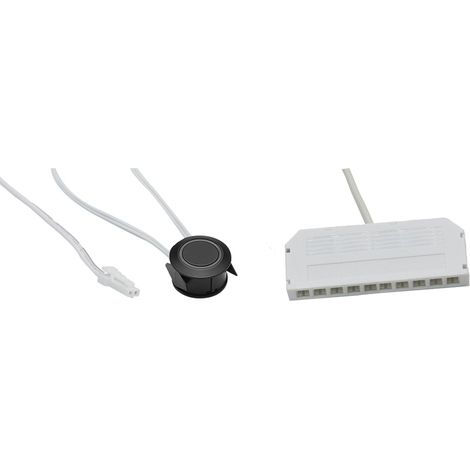 Domus Line F0126000100 Sensorschalter Tom D-Motion Durchmesser 22 mm, Touch Schalter Lichtsteuerung Dimmer, Einbau-Sensor mit Leuchtring, Kunststoff, schwarz, 24 V/DC, 72 W
