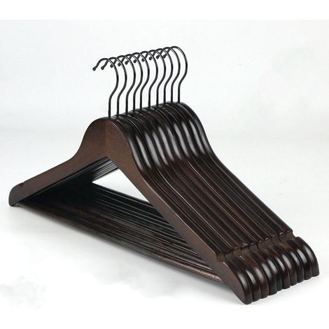 Cintre en bois noir, lot de 5, avec encoches antidérapantes, barre pantalon anti-glisse, crochet pivotant 360°, pour costumes, chemises, manteaux, couleur bois (1/5)
