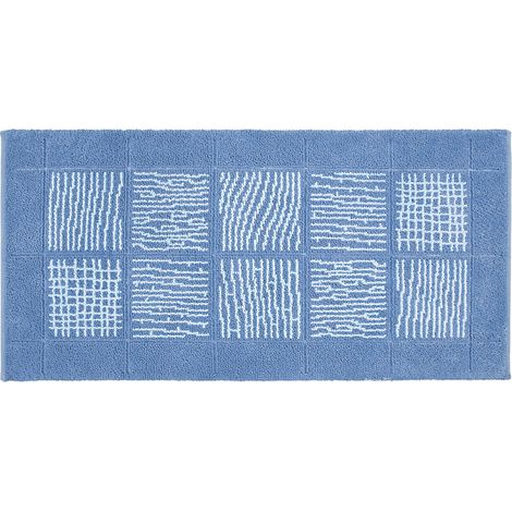 Tappeto Scendiletto Camera Bagno Morbido Shaggy Puro Cotone Assorbente Antiscivolo Azzurro - 65x140 cm