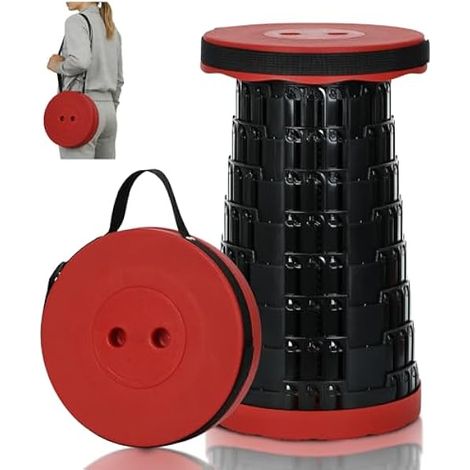 Tabouret Pliable - 400 Lbs - 8 Niveaux Réglables - Pour Camping Randonnée Jardinage Pêche - Rouge - 1 Pièce (1/3)