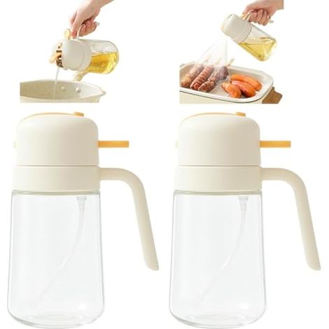 Lot de 2 distributeurs d'huile d'olive 2 en 1 pour cuisine, friteuse à air, barbecue, salade, 540 ml (beige) (1/5)