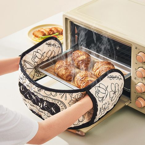 Guanti da forno doppi, resistenti al calore, monopezzo, guanti da cucina multifunzionali in cotone resistenti con passante per appenderli, guanti da cucina lavabili per la cottura al forno (1/3)