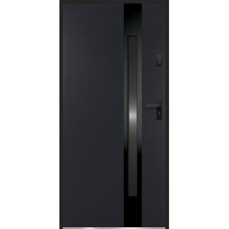 Porta d'ingresso H207 x L100 cm vetro fumé Nero e Antracite apertura verso sinistra in Acciaio massiccio e Inox - BRAGA