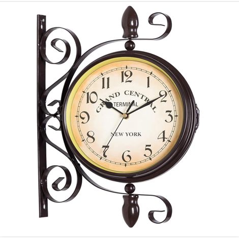 Horloge Murale Double Face Style rétro Antique Horloge Murale de Gare avec Design en Fer forgé, Horloge à Piles avec Chiffres Arabes Style rétro Horloge de Jardin pour Gare, Couloir ou Jardin (1/5)