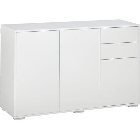 Buffet blanc avec 2 tiroirs et système push-click. Dimensions : 117 x 36 x 74 cm (1/5)