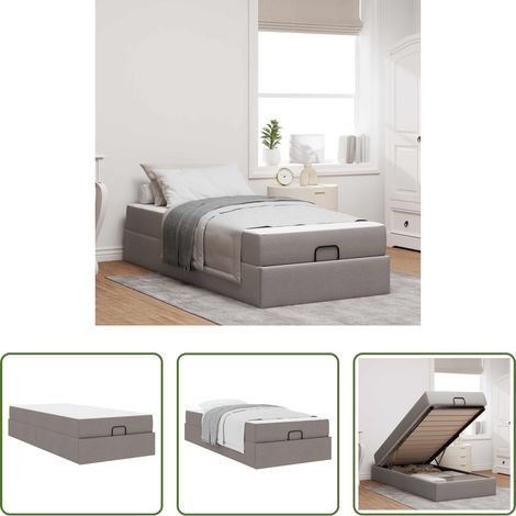 vidaXL Lit avec tiroirs -  Cadre de lit avec matelas avec matelas 2 pcs Taupe tissu (1/5)